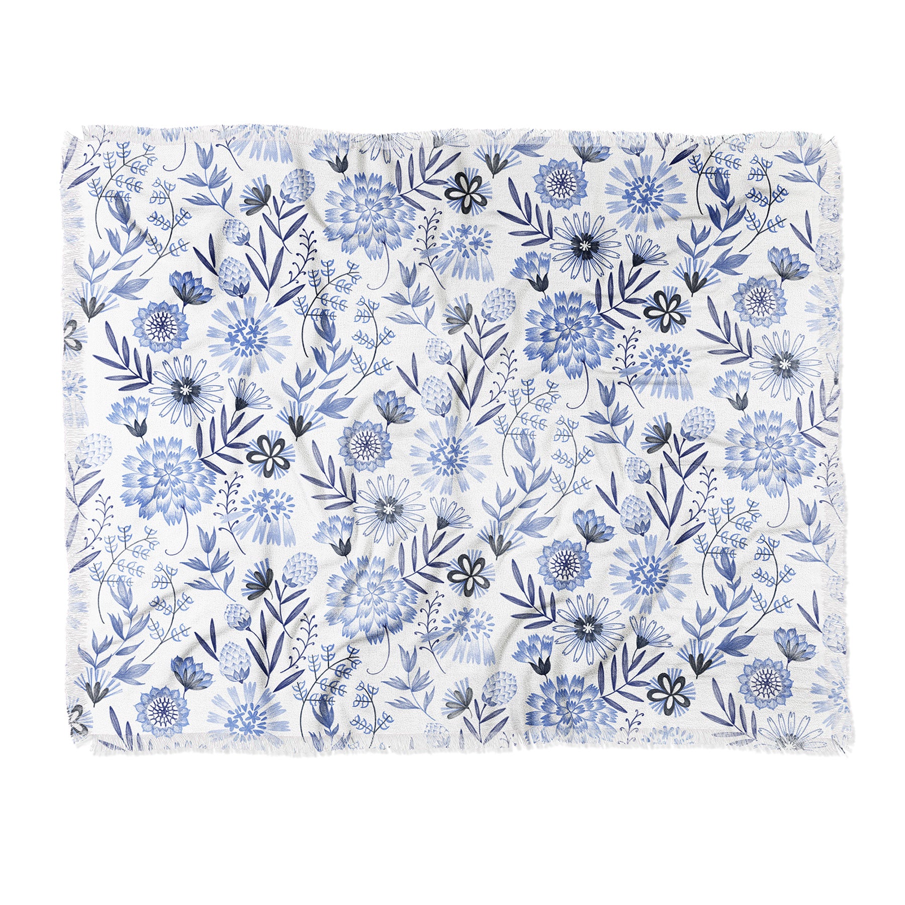 Blue And White Floral 3 Throw Blanket Pimlada Phuapradit