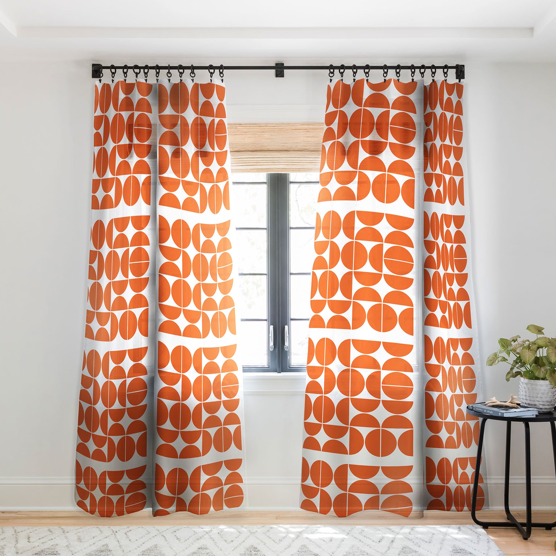 Mid Century Modern 04 Orange Sheer Window Curtain The Old Art Studio