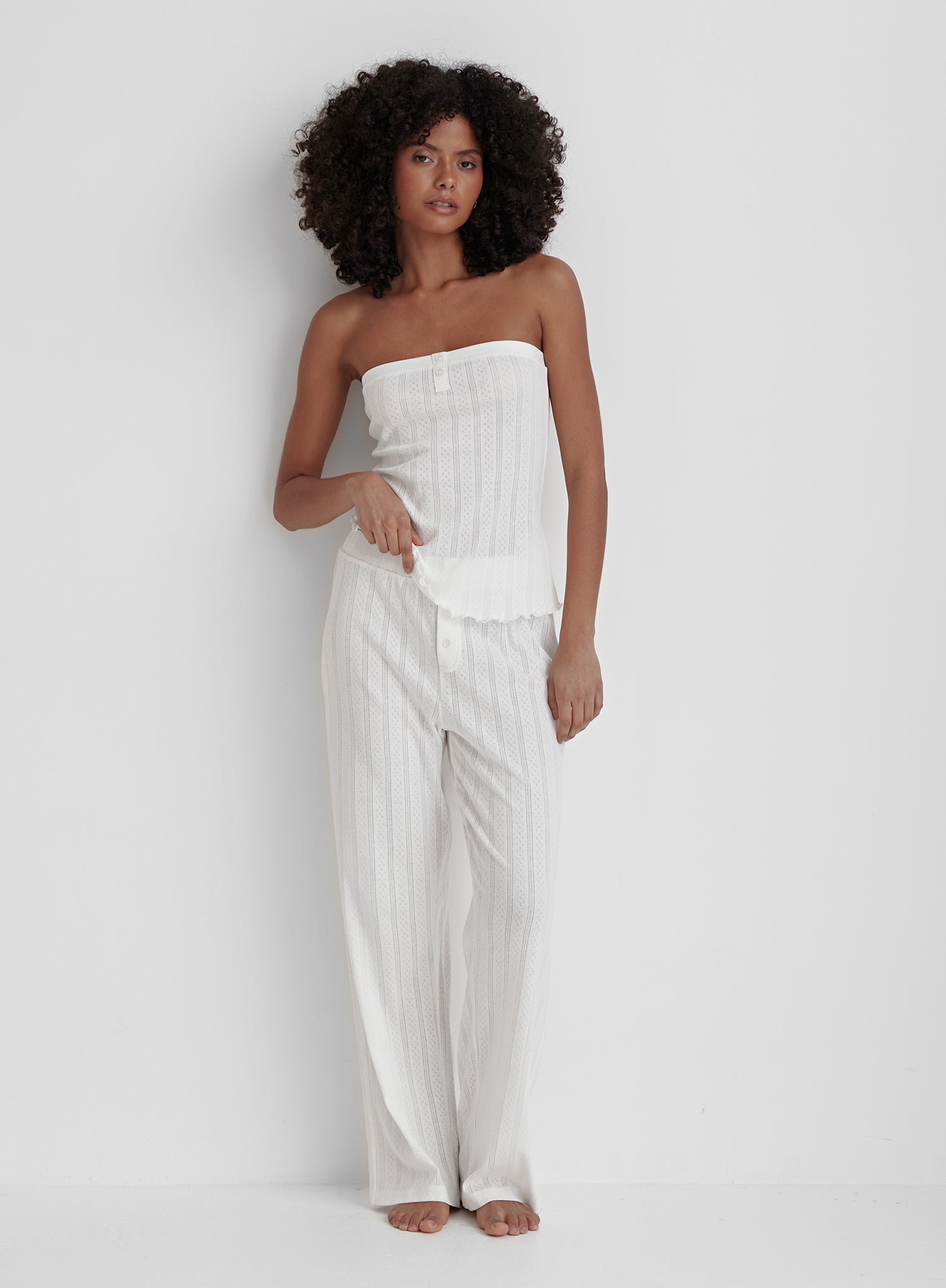 Image of White Jersey Pointelle Pyjama Trouser- Arlia