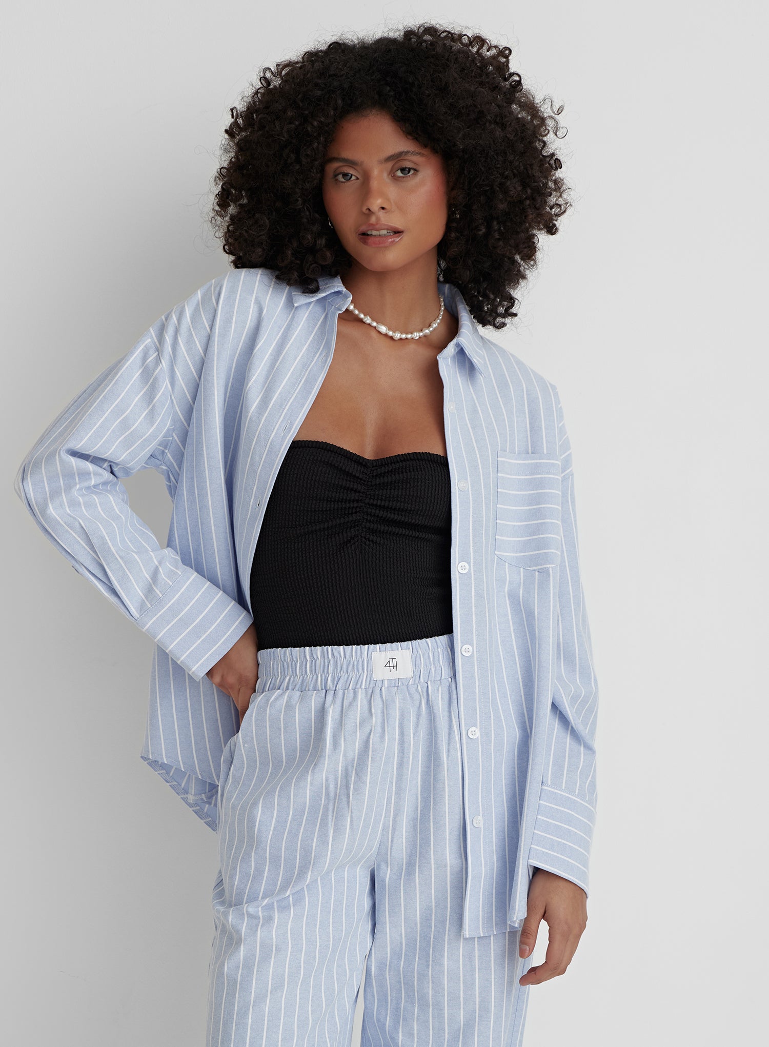 Image of Blue And White Striped Relaxed Shirt- Delphi