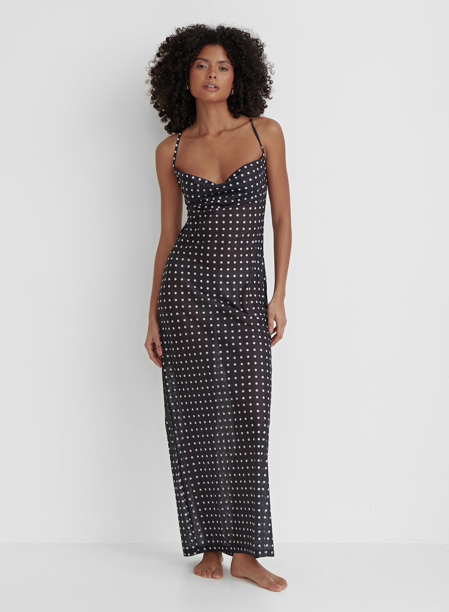 Image of Black And White Polka Dot Sheer Dress- Milan