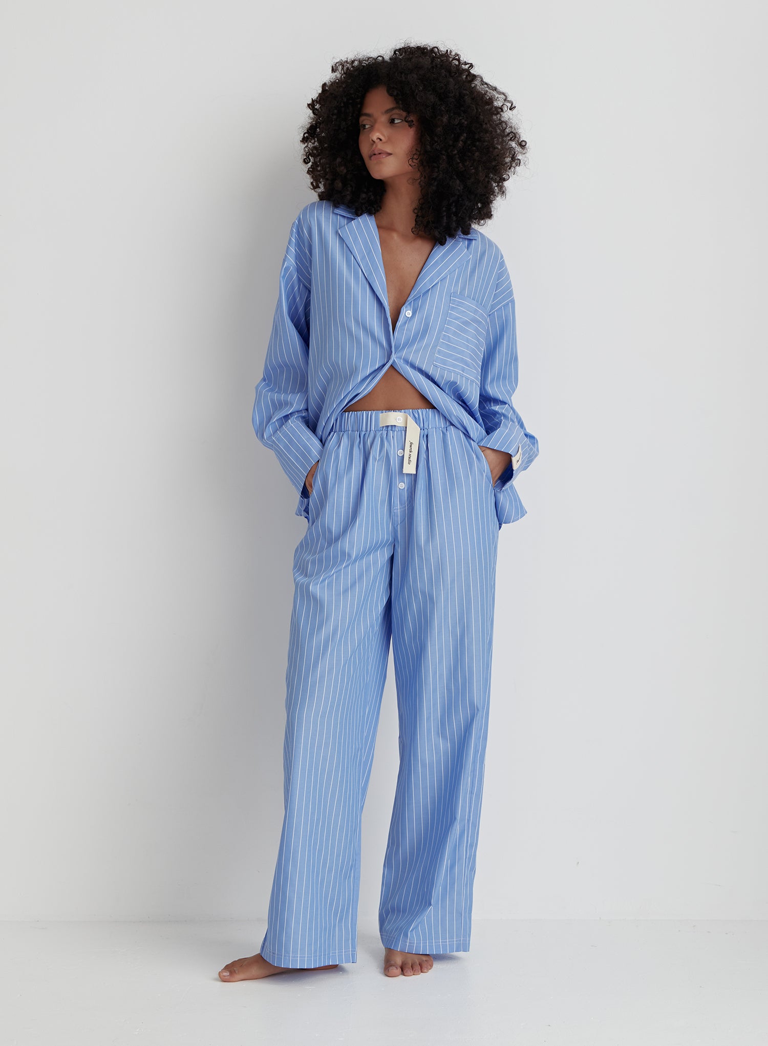 Image of Blue And White Stripe Pyjama Trouser- Aviva