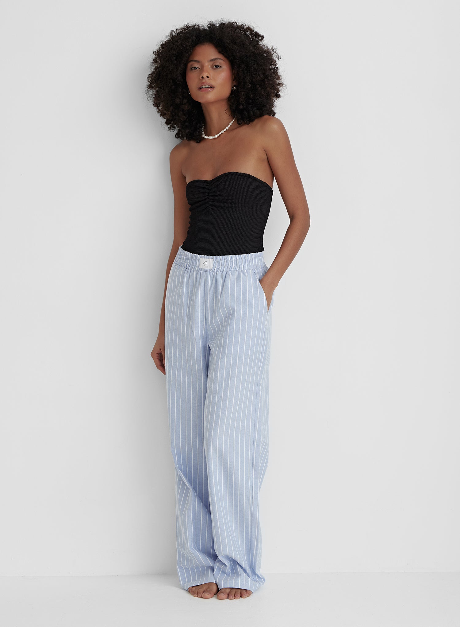 Image of Blue and White Striped Relaxed Trouser- Delphi