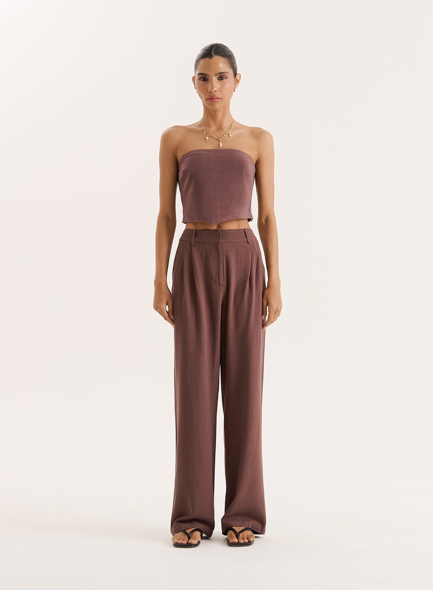 Chocolate Linen Blend Trouser- Macie