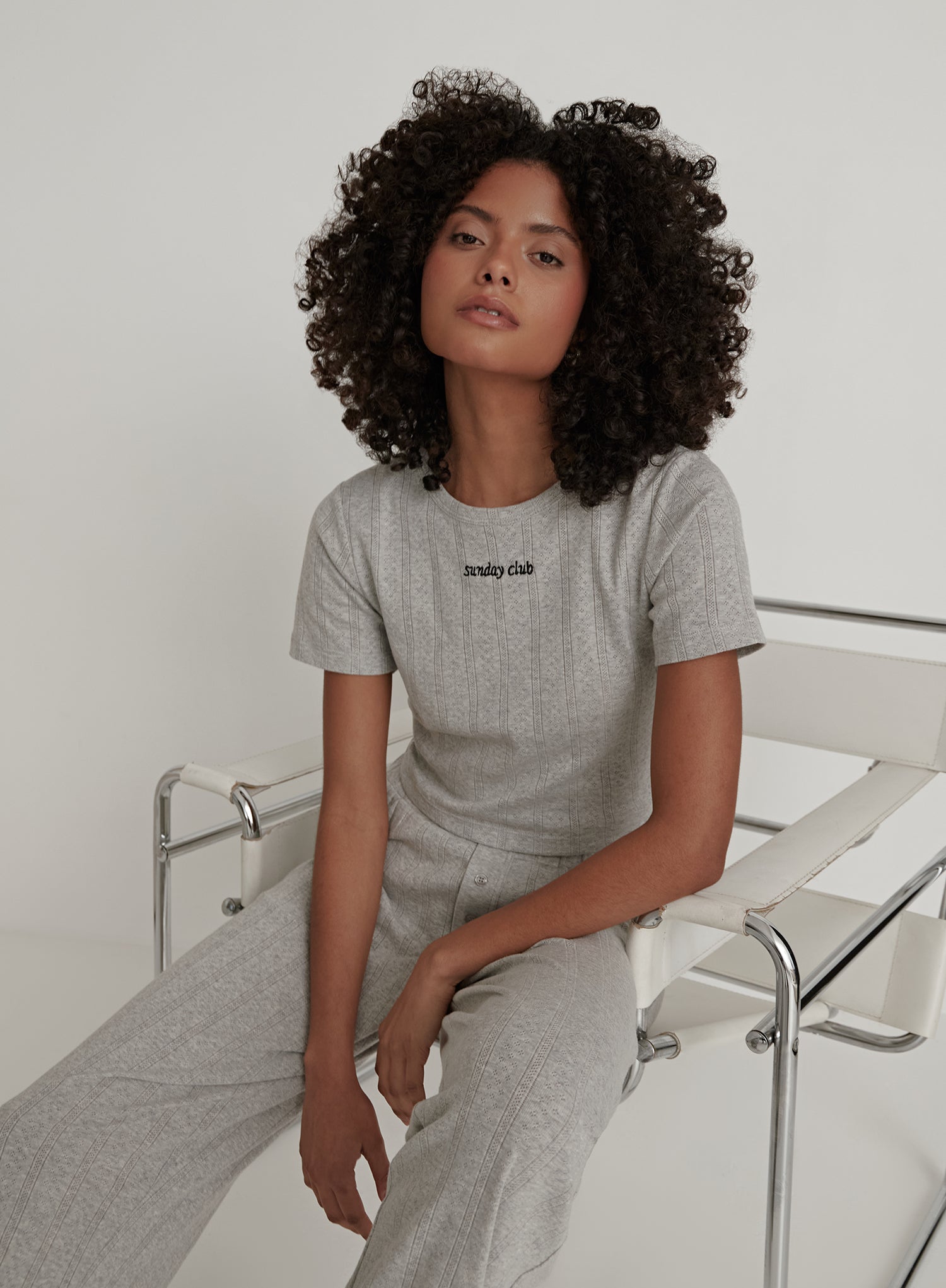 Image of Grey Jersey Pointelle Pyjama Tee- Arlia