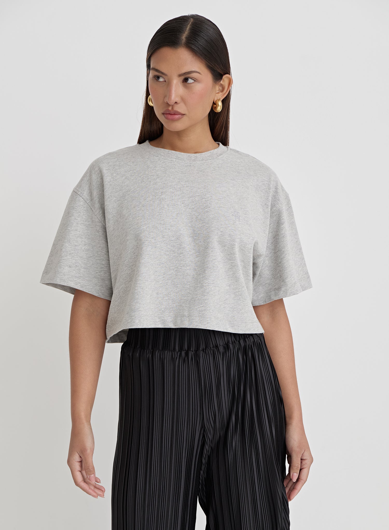 Image of Grey Marl Branded Cropped T-Shirt- Loran