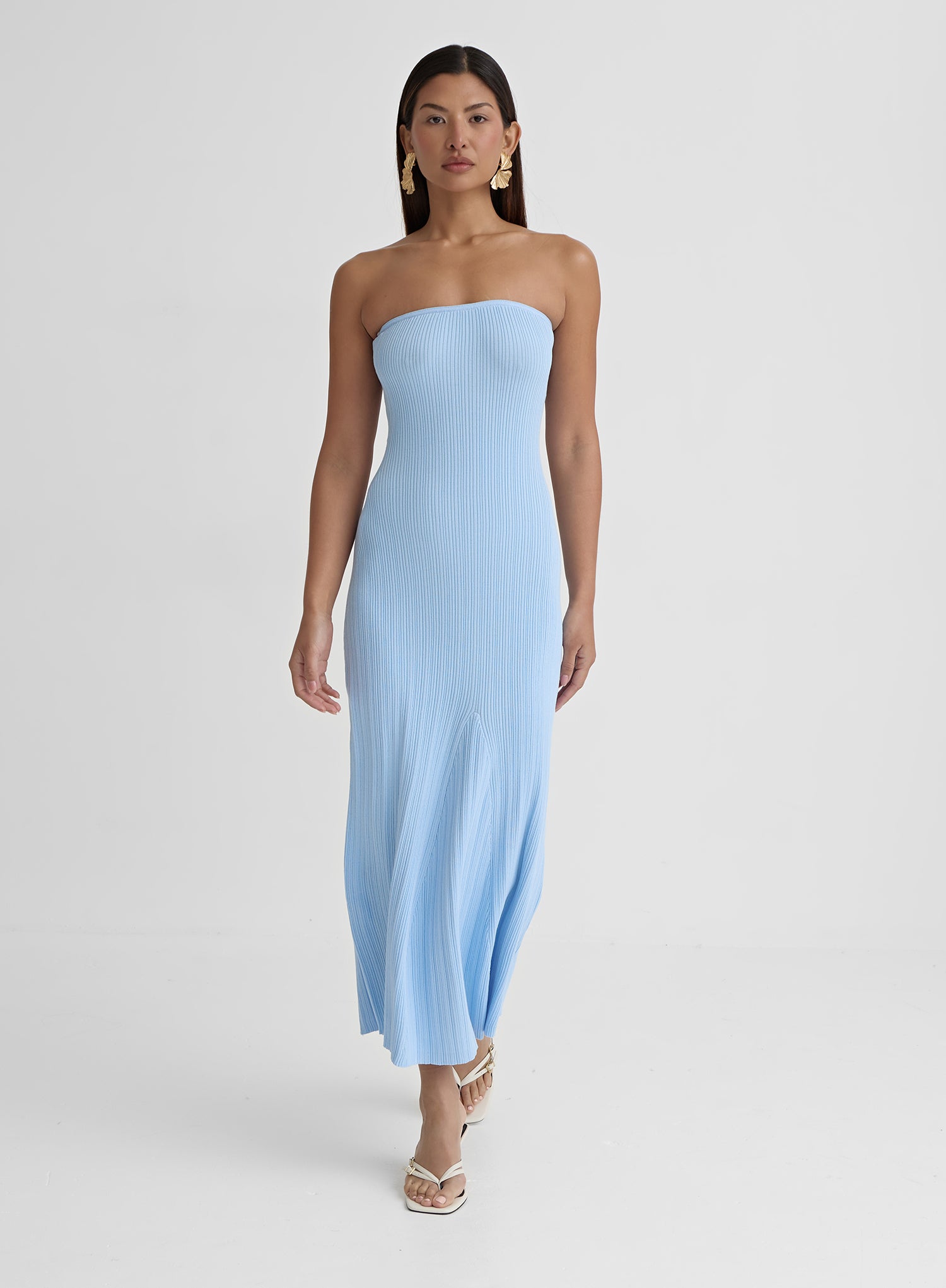 Image of Blue Bandeau Knitted Maxi Dress- Henley