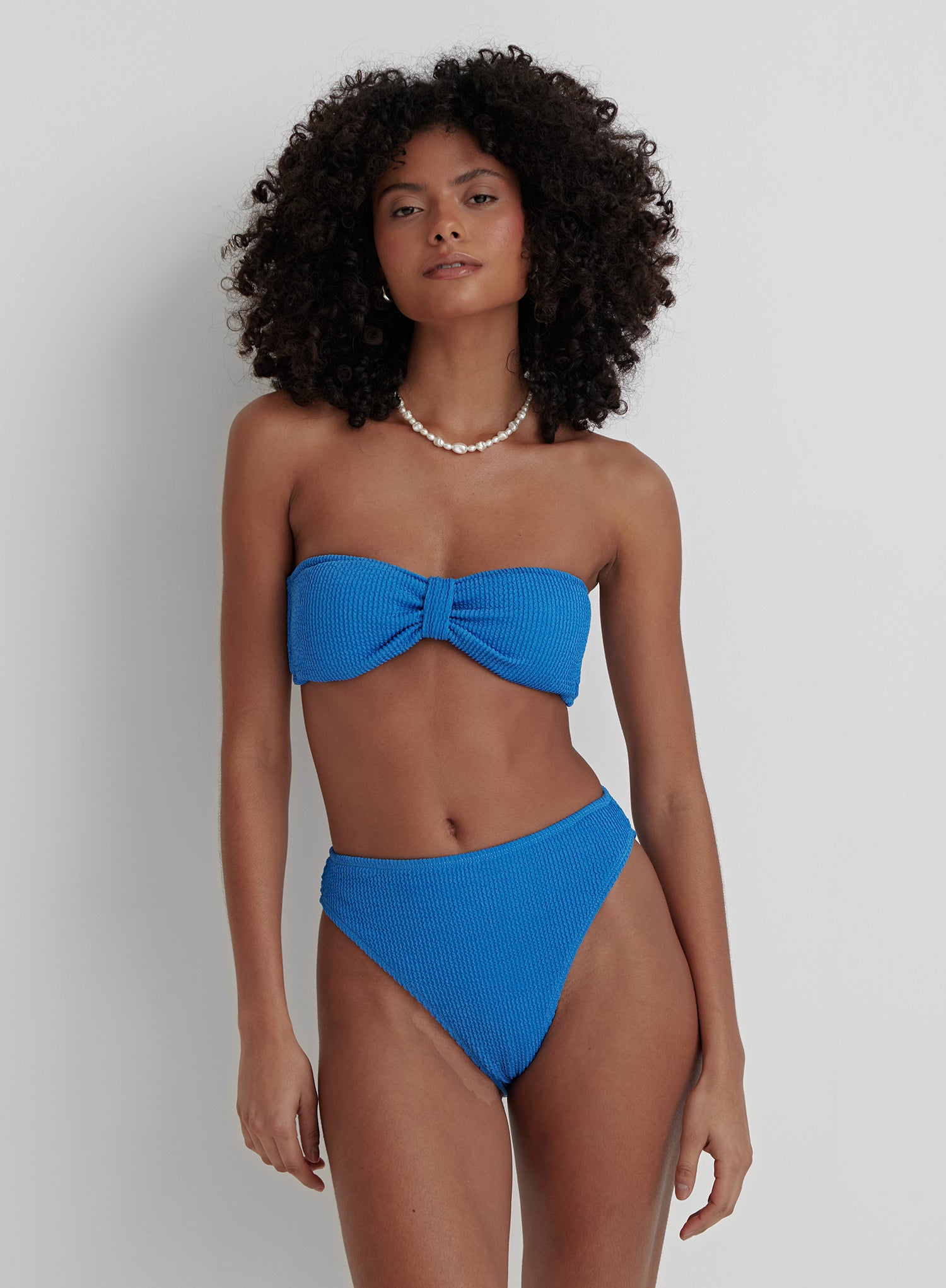 Image of Blue Crinkle High Waisted Bikini Bottom- Capri