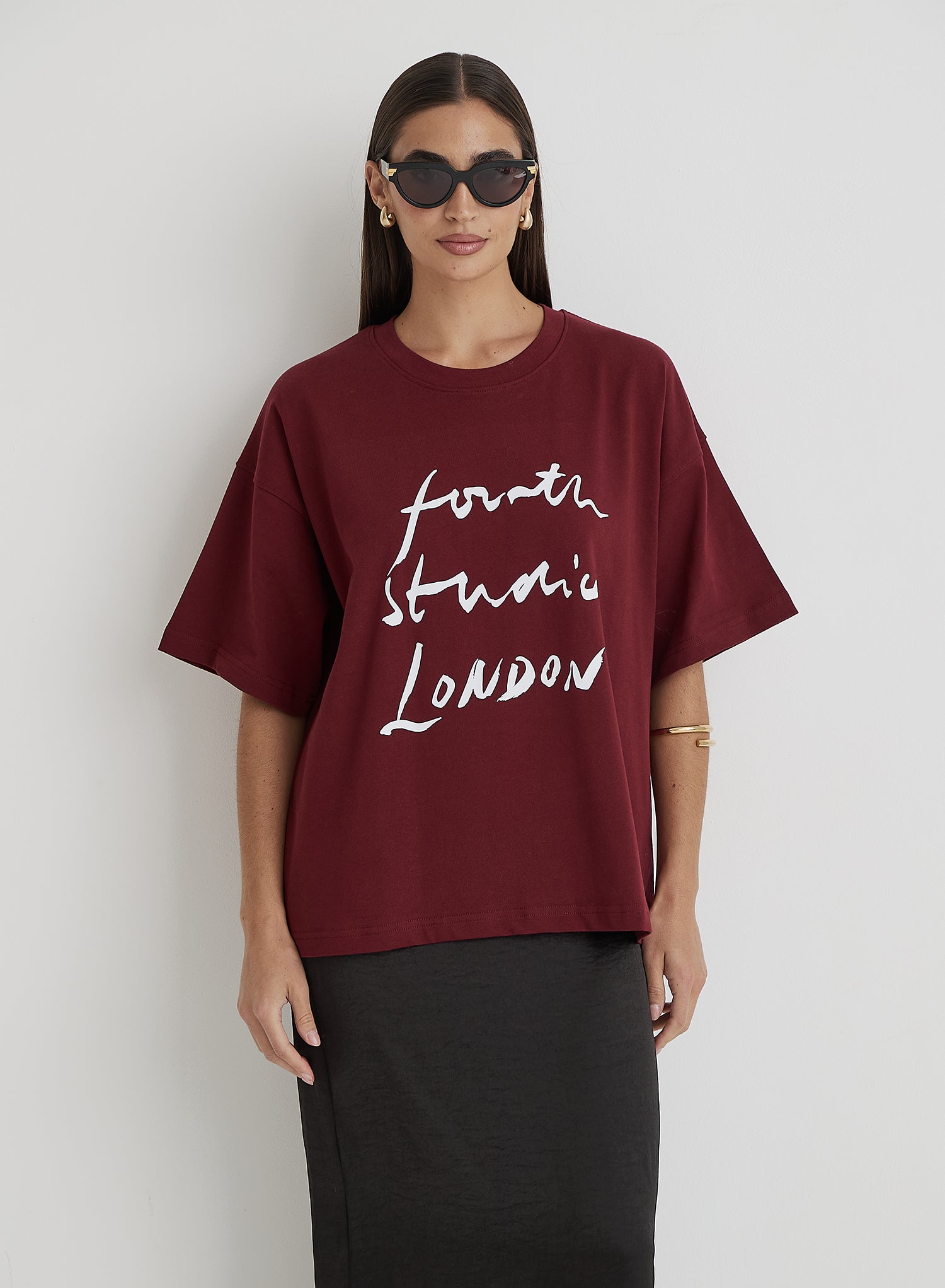 Image of Burgundy Fourth Studio Slogan T-Shirt- Heidi