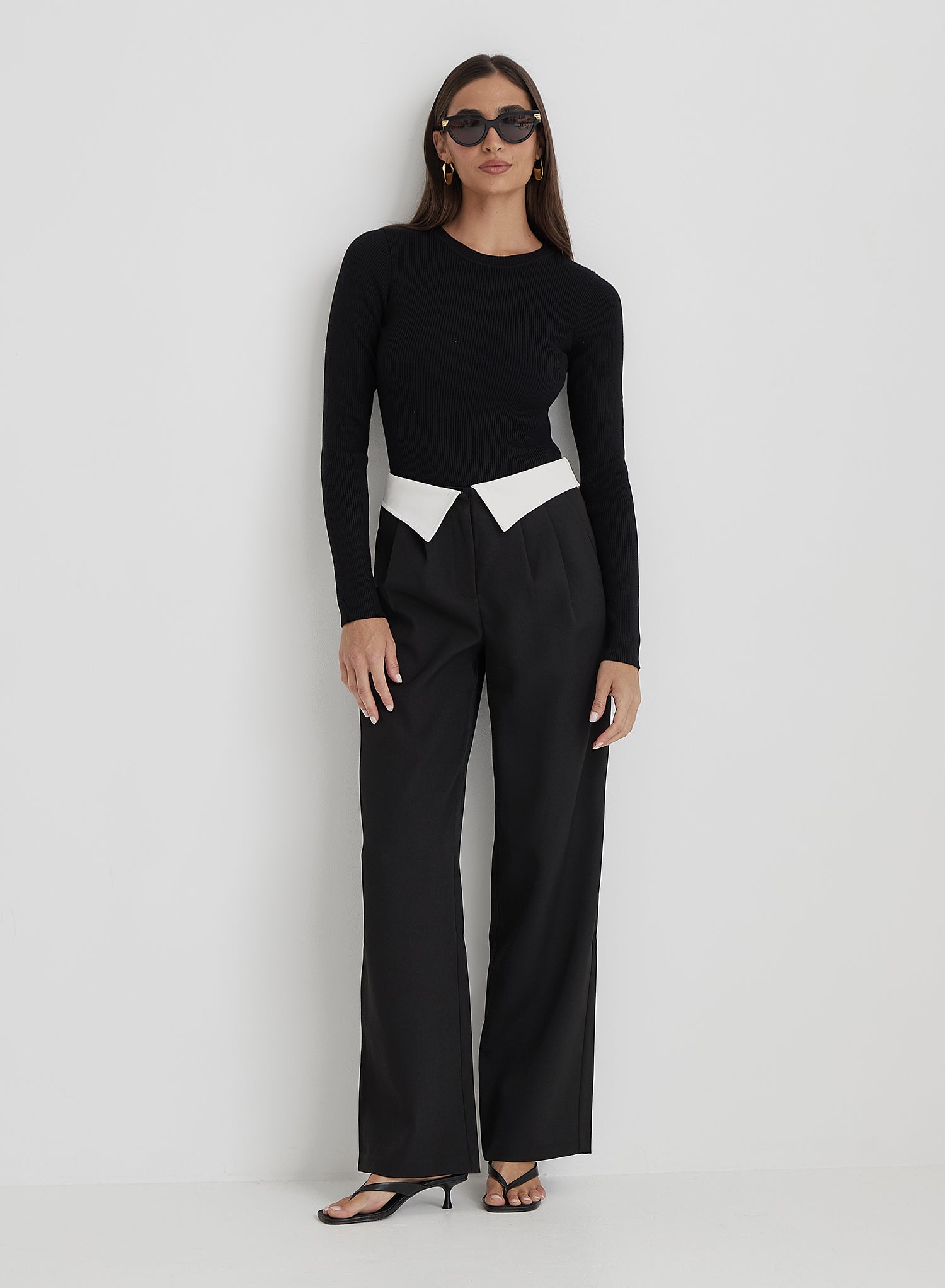 Image of Black Exposed Waistband Trouser - Nadia