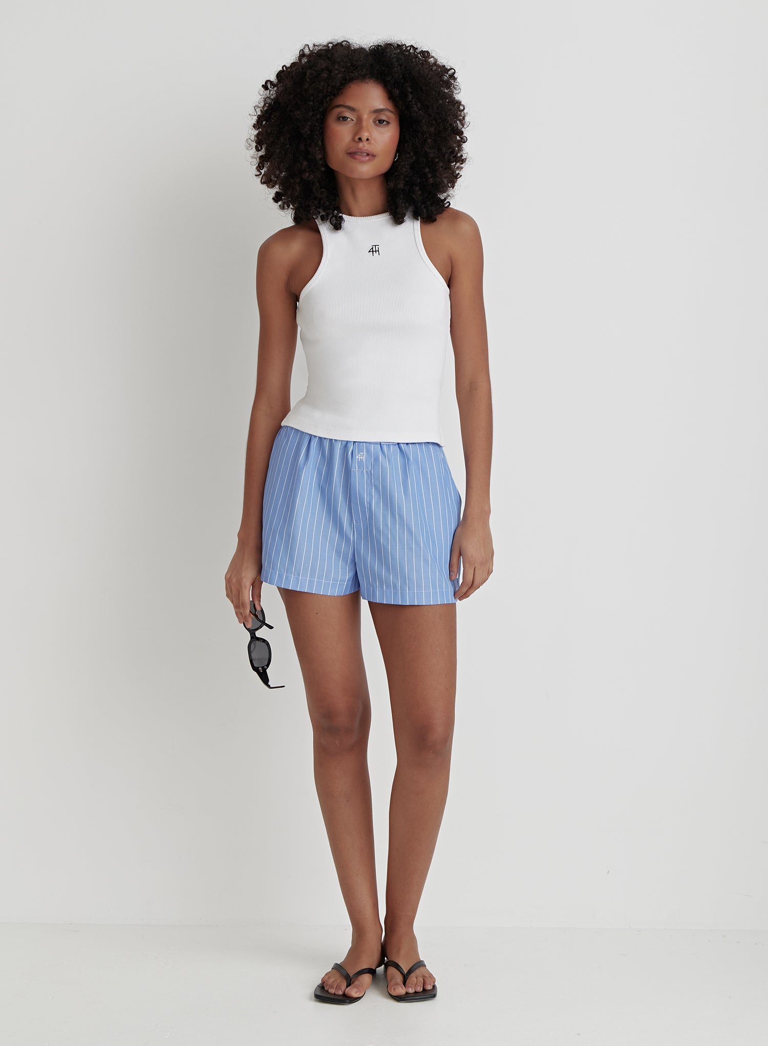 Image of Blue And White Stripe Pyjama Short- Aviva