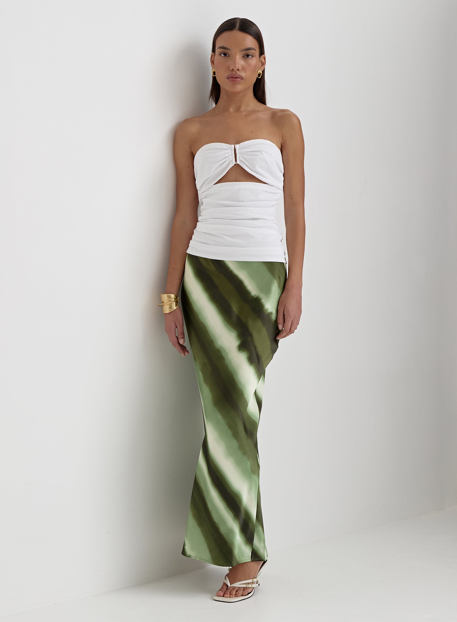 Image of Green Printed Satin Maxi Skirt- Willow