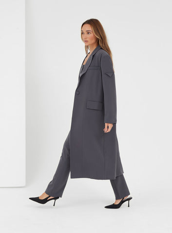 4th And Reckless Grey Longline Tailored Coat Blazer