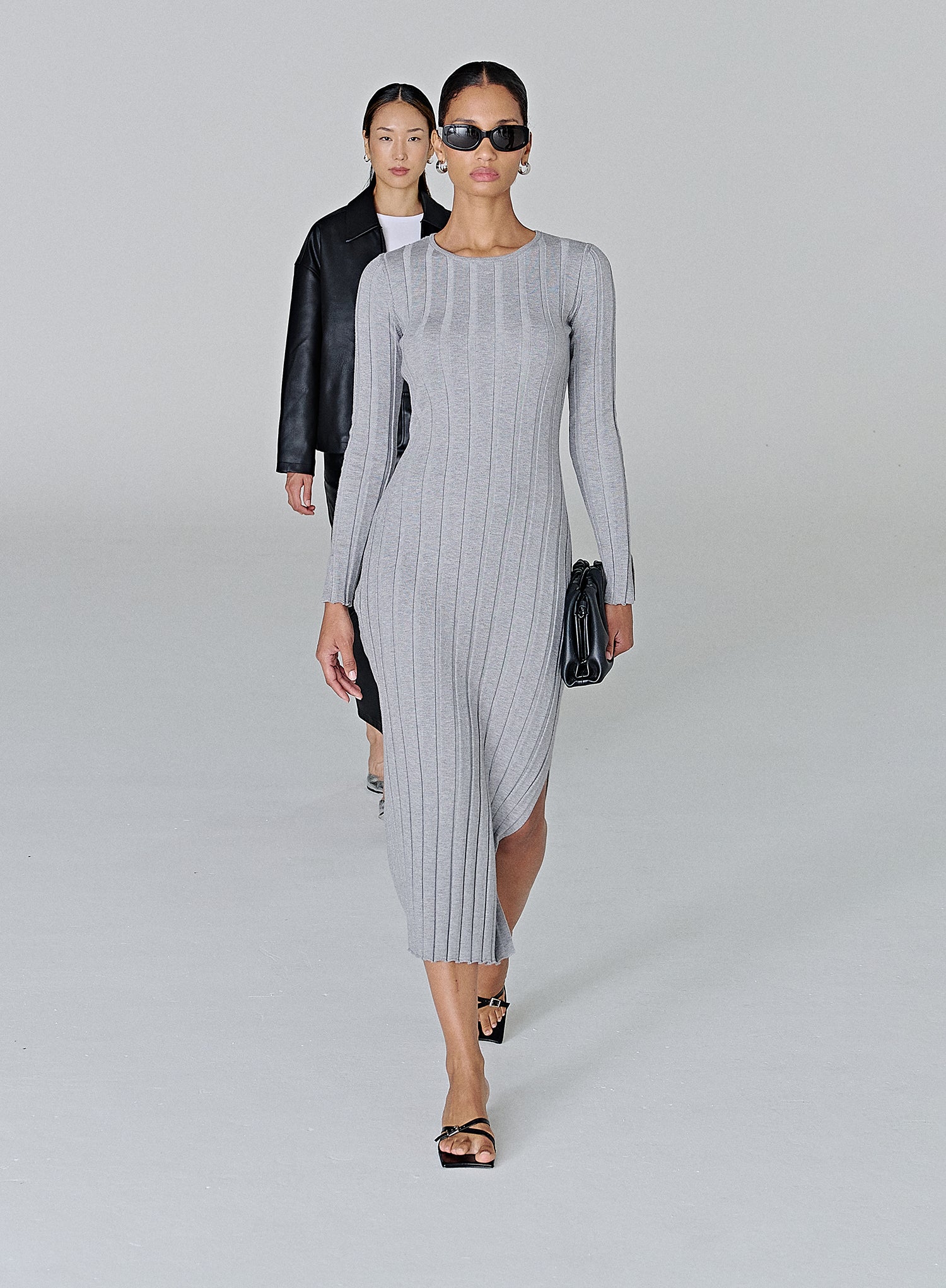 Image of Grey Knitted Split Leg Midi Dress - Carmello