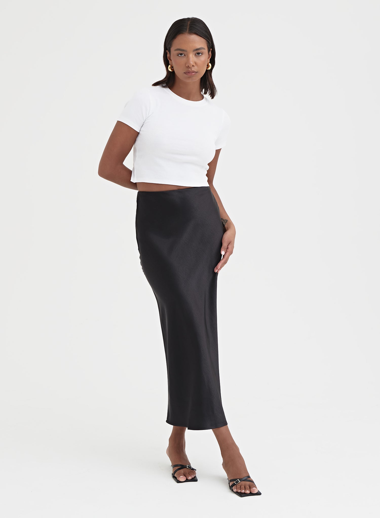 Image of Black Satin Midaxi Skirt - Novah