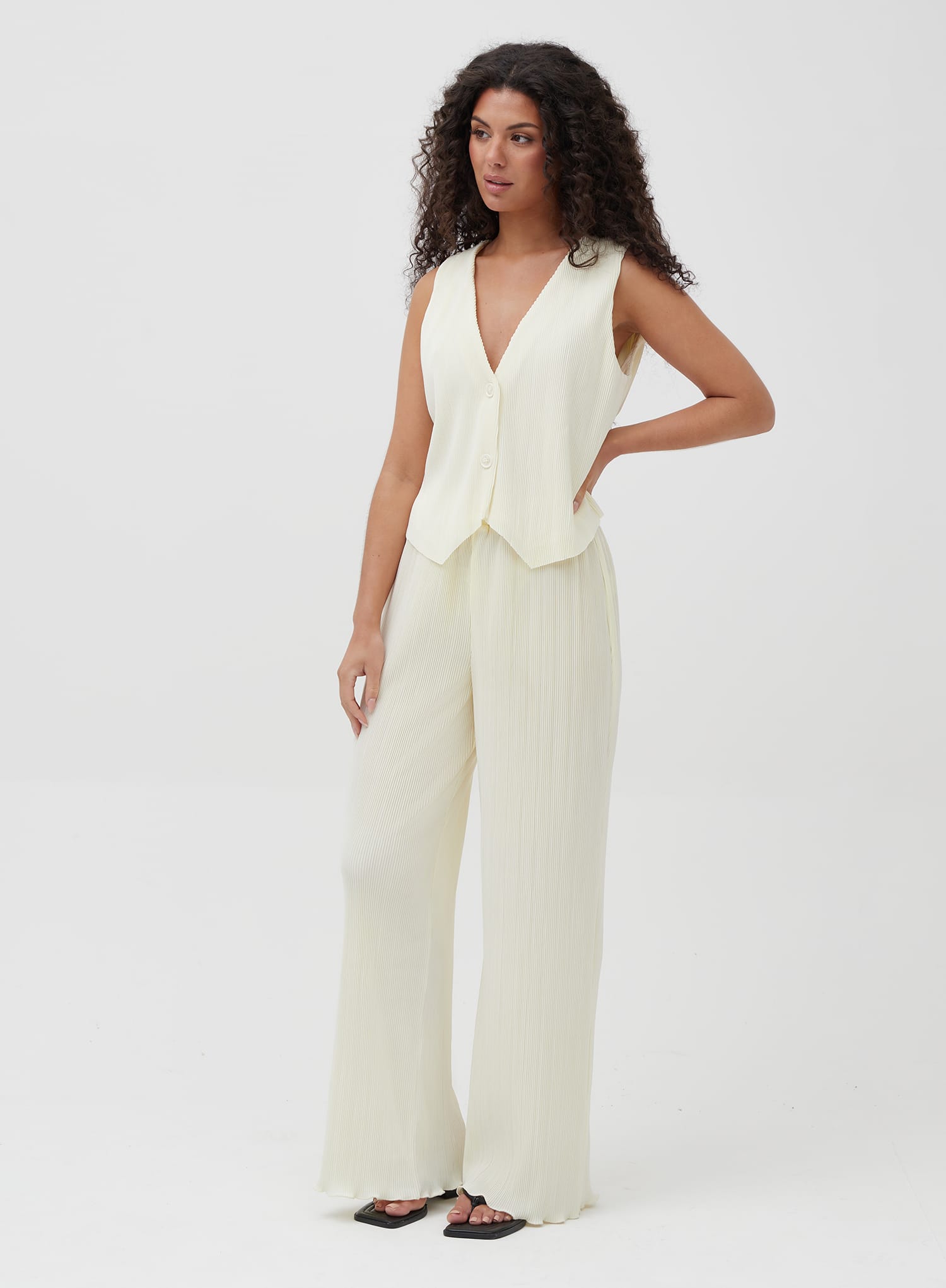 Image of Off White Plisse Wide Leg Trouser - Dakota