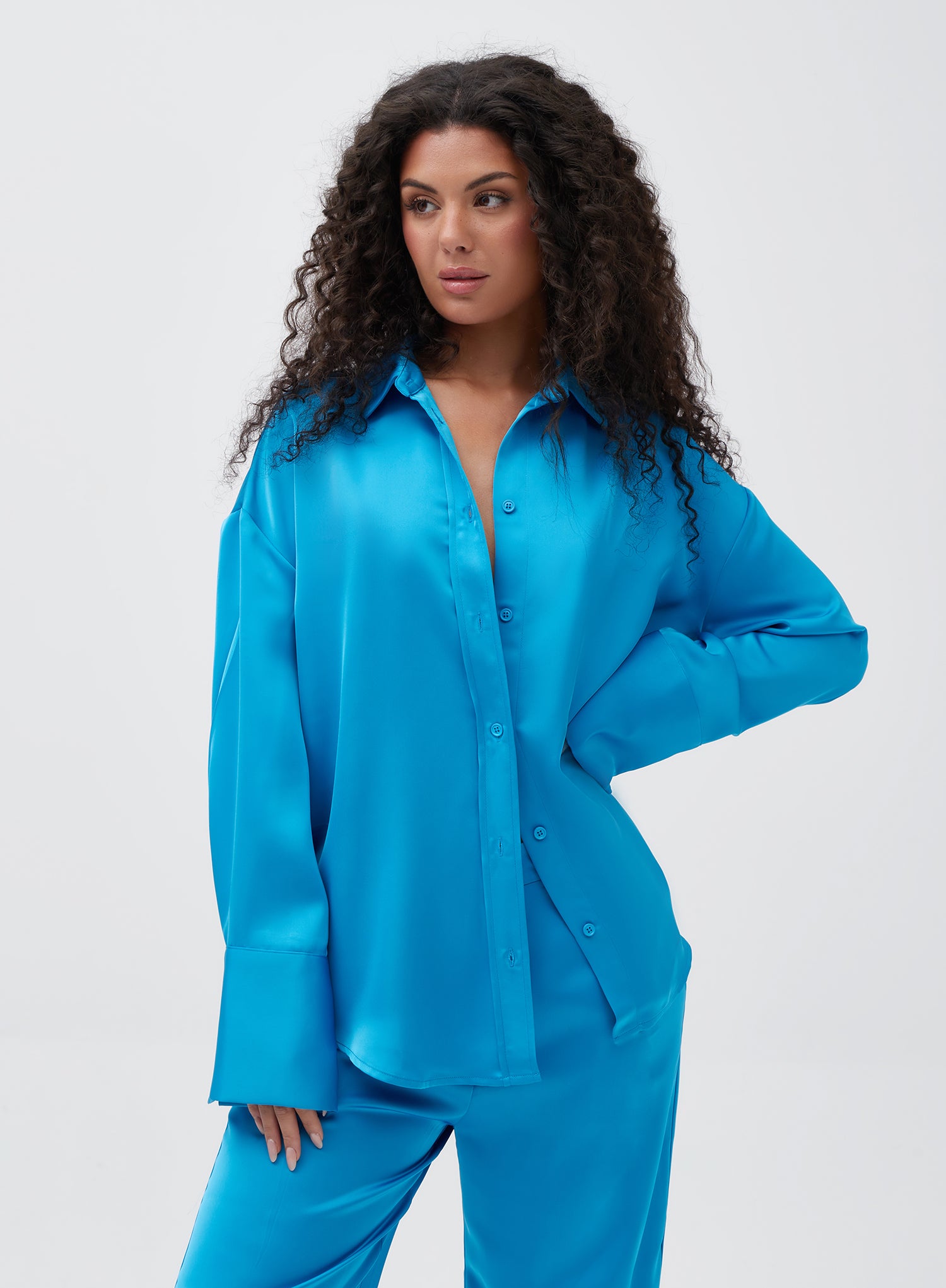 Image of Blue Oversized Satin Shirt - Allister