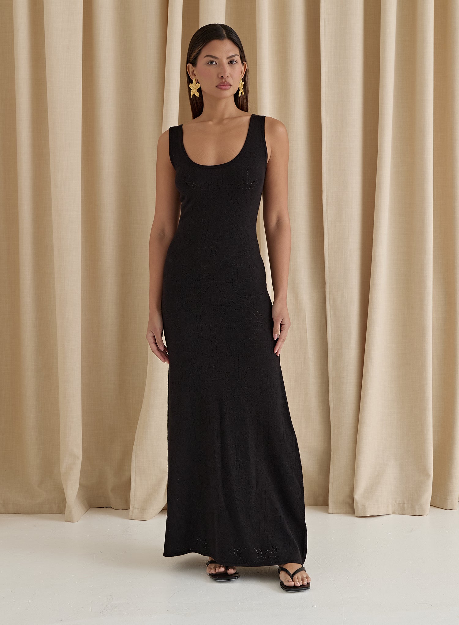 Image of Black Knit Pointelle Dress- Tallula