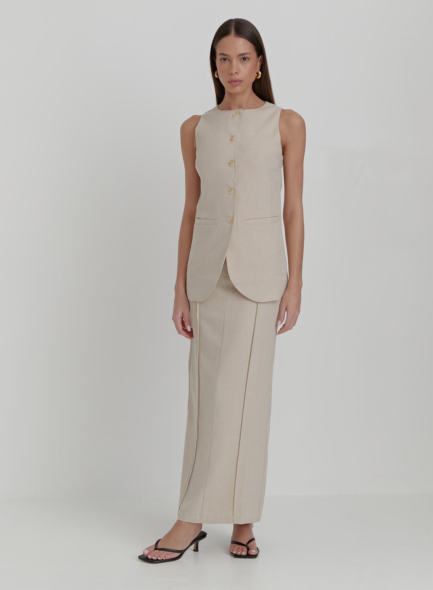 Image of Beige Tailored Midiaxi Skirt- Marcallo