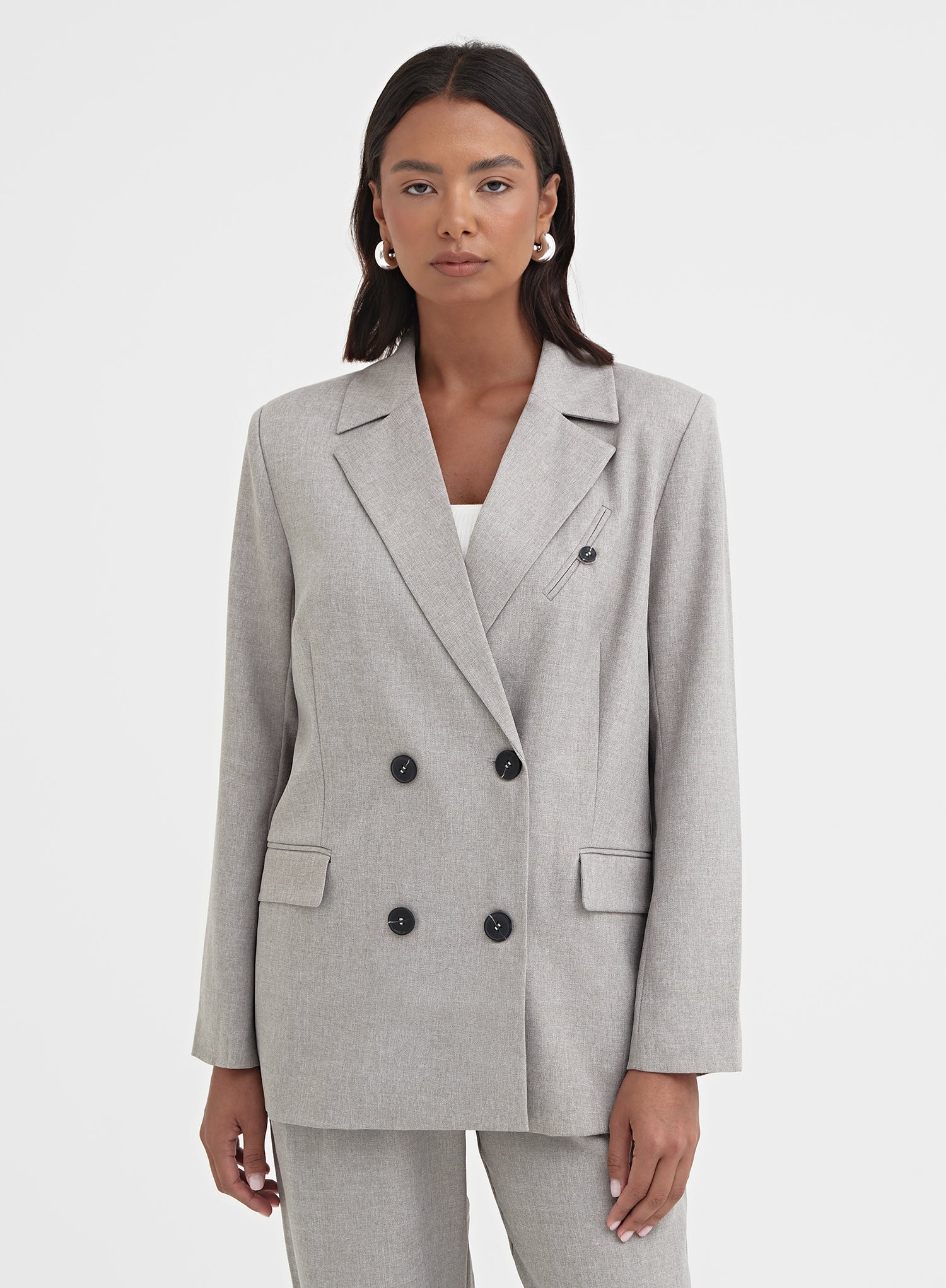 Image of Grey Double-Breasted Tailored Blazer – Aire