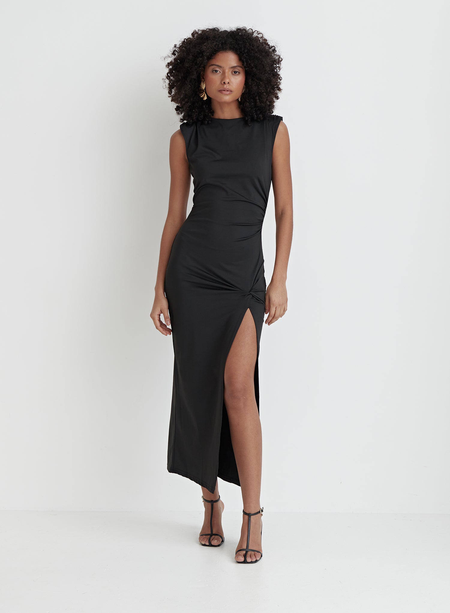 Image of Black Side Split Midaxi Dress – Verity  