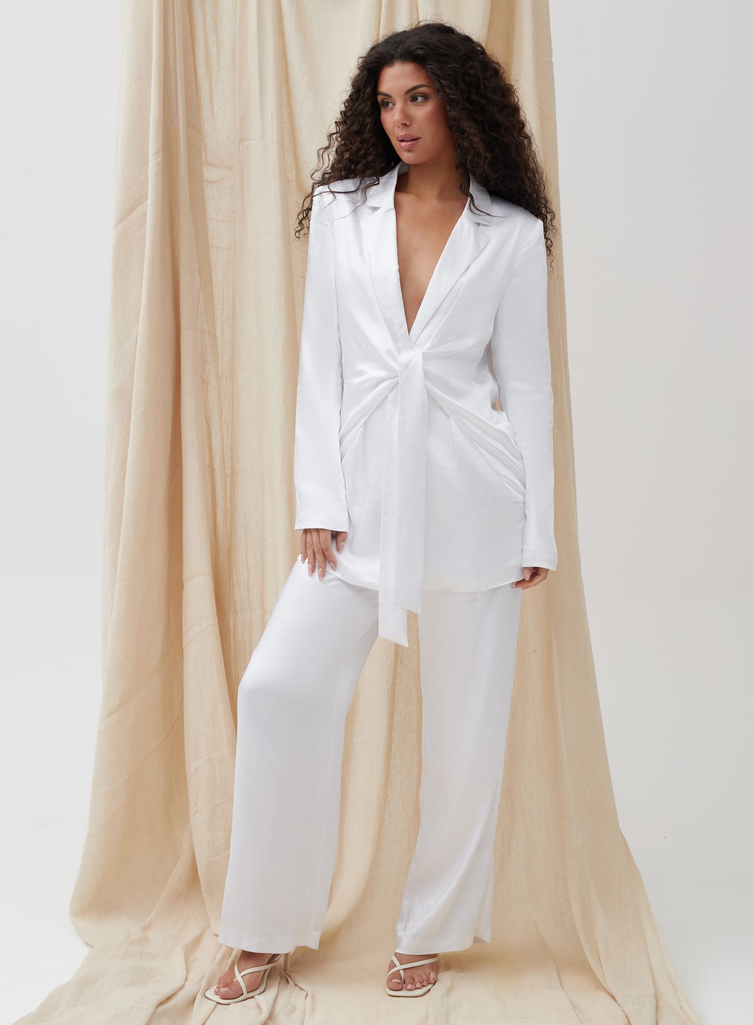 Image of White Satin Wide Leg Trouser - Elora