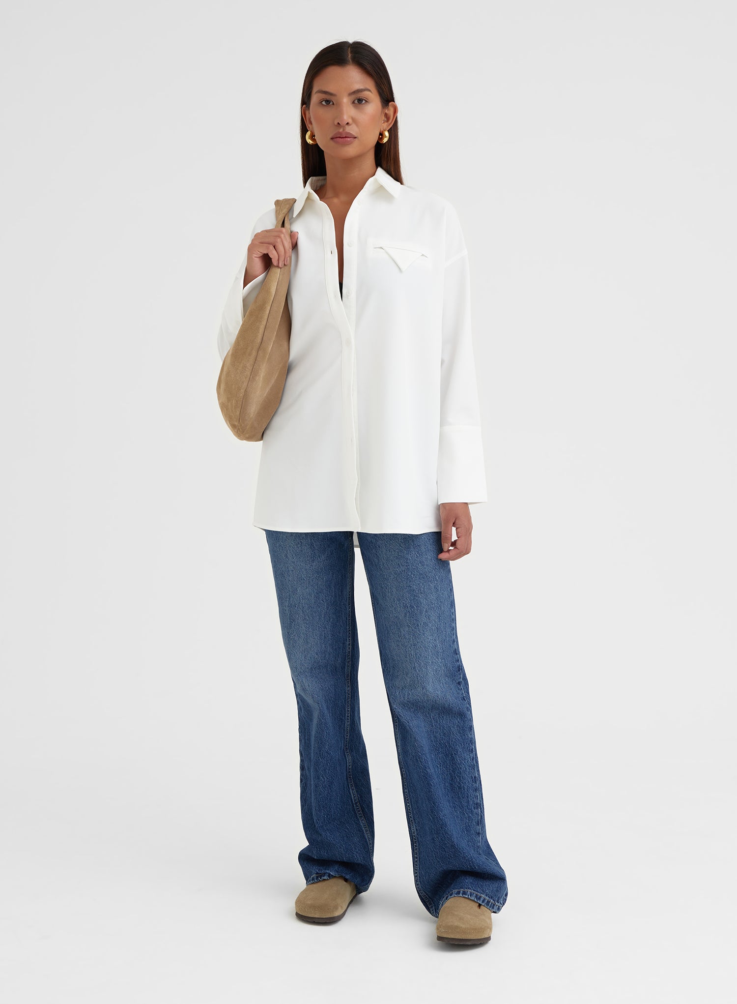 Image of White Large Cuff Classic Shirt - Bruni