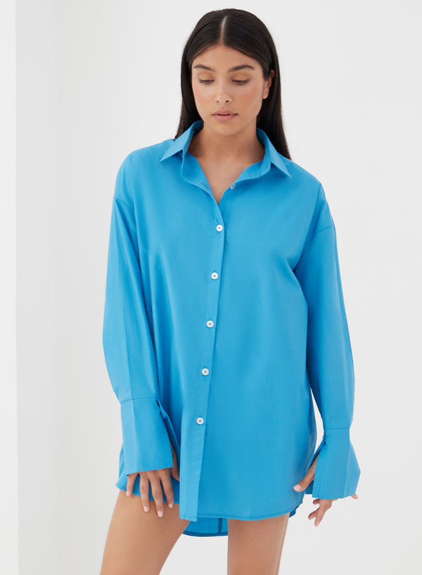 Capri Oversized Longline Shirt Blue