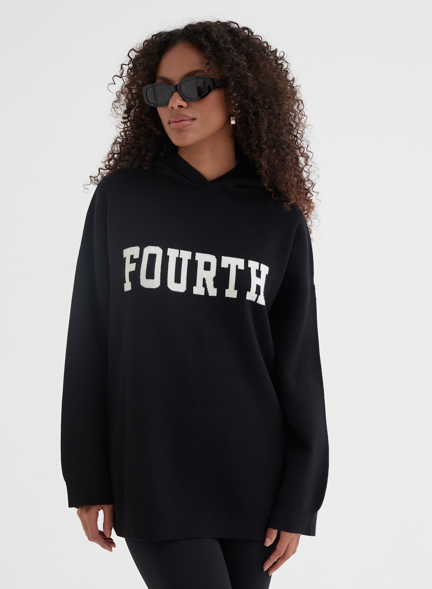 Image of Black Oversized Fourth Knitted Hoodie - Alexia