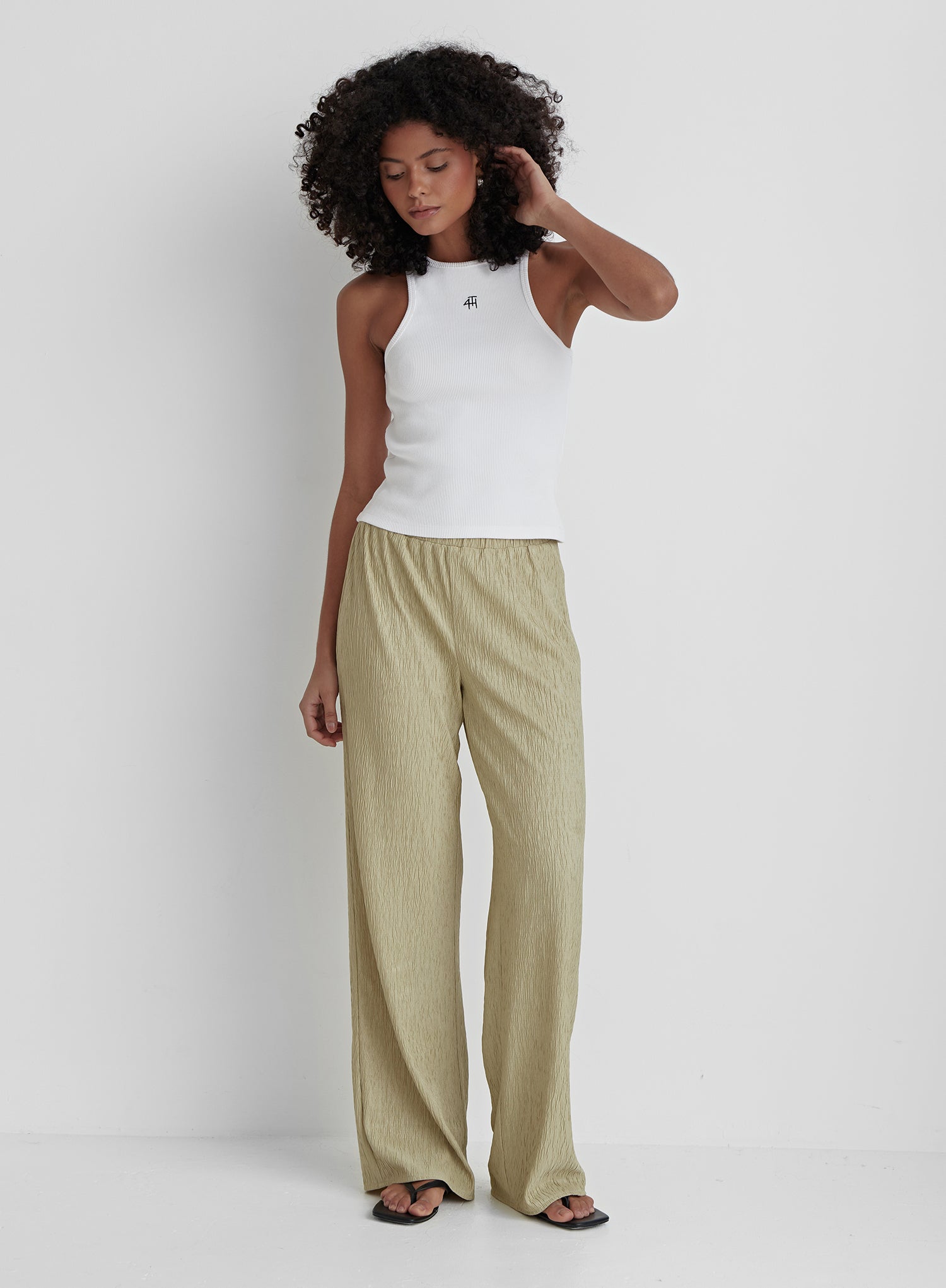 Image of Olive Textured Straight Leg Trouser- Charlo