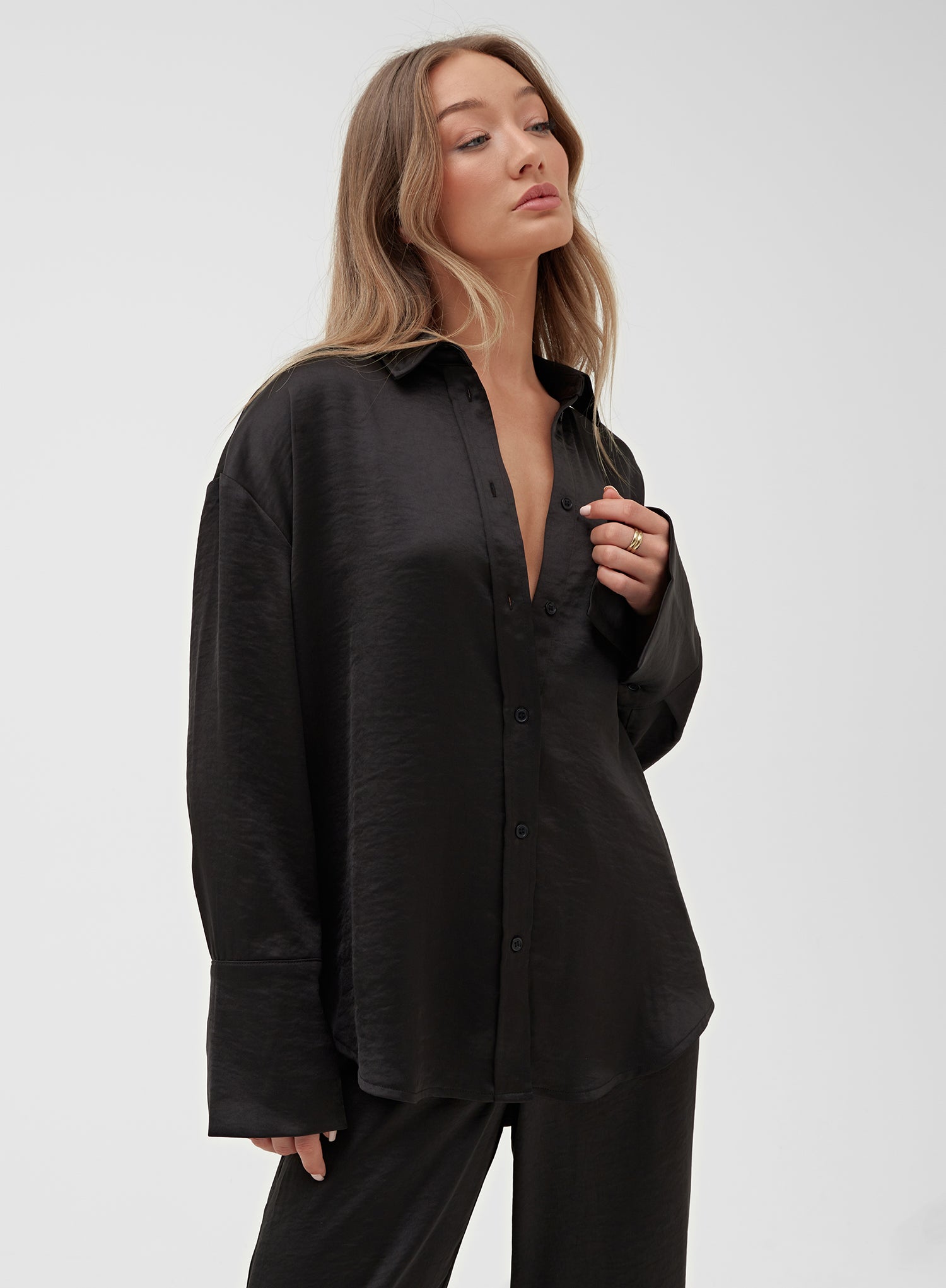 Image of Black Oversized Satin Shirt – Alex