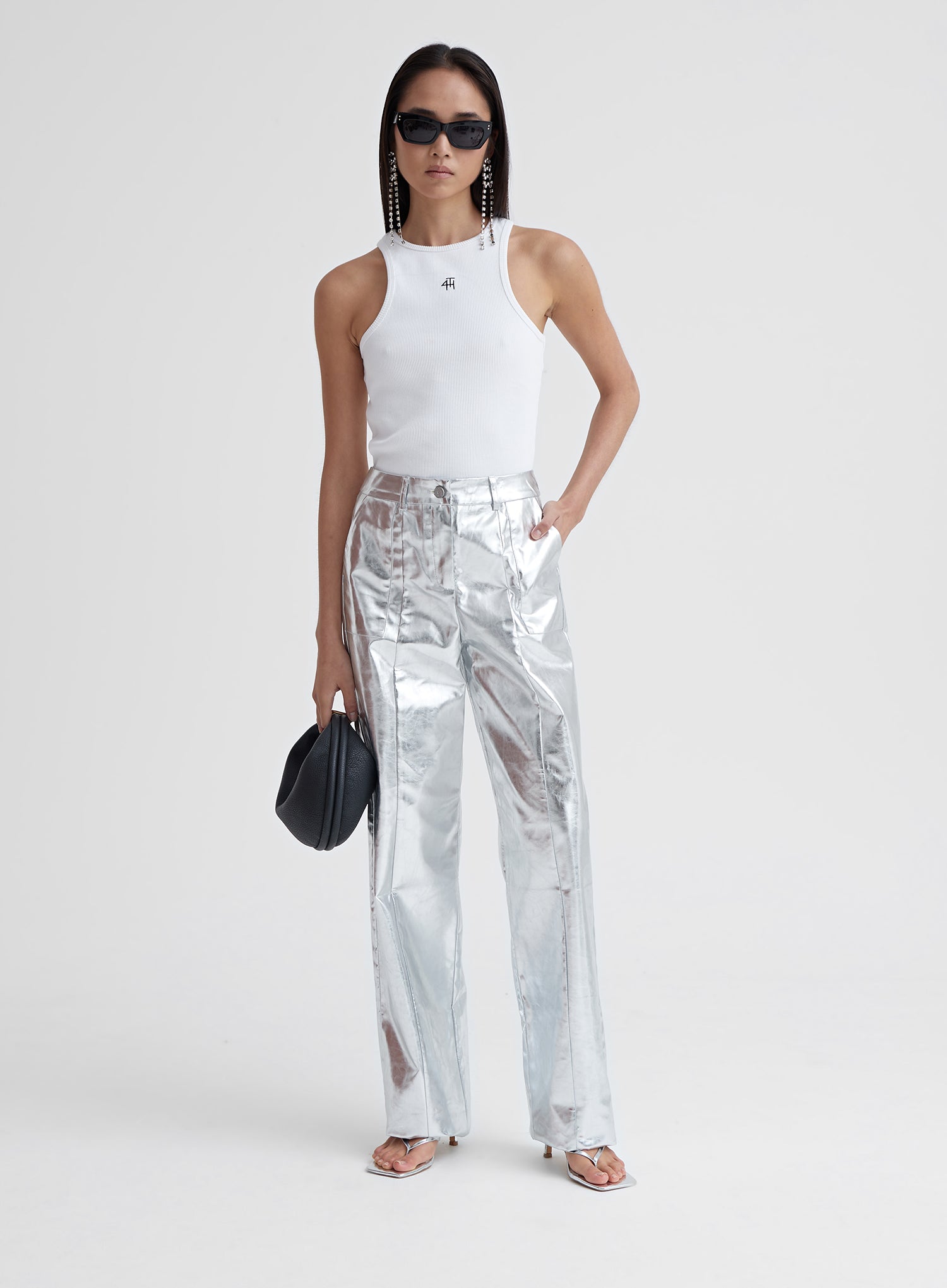 Image of Silver Metallic Faux Leather Trouser - Zelda