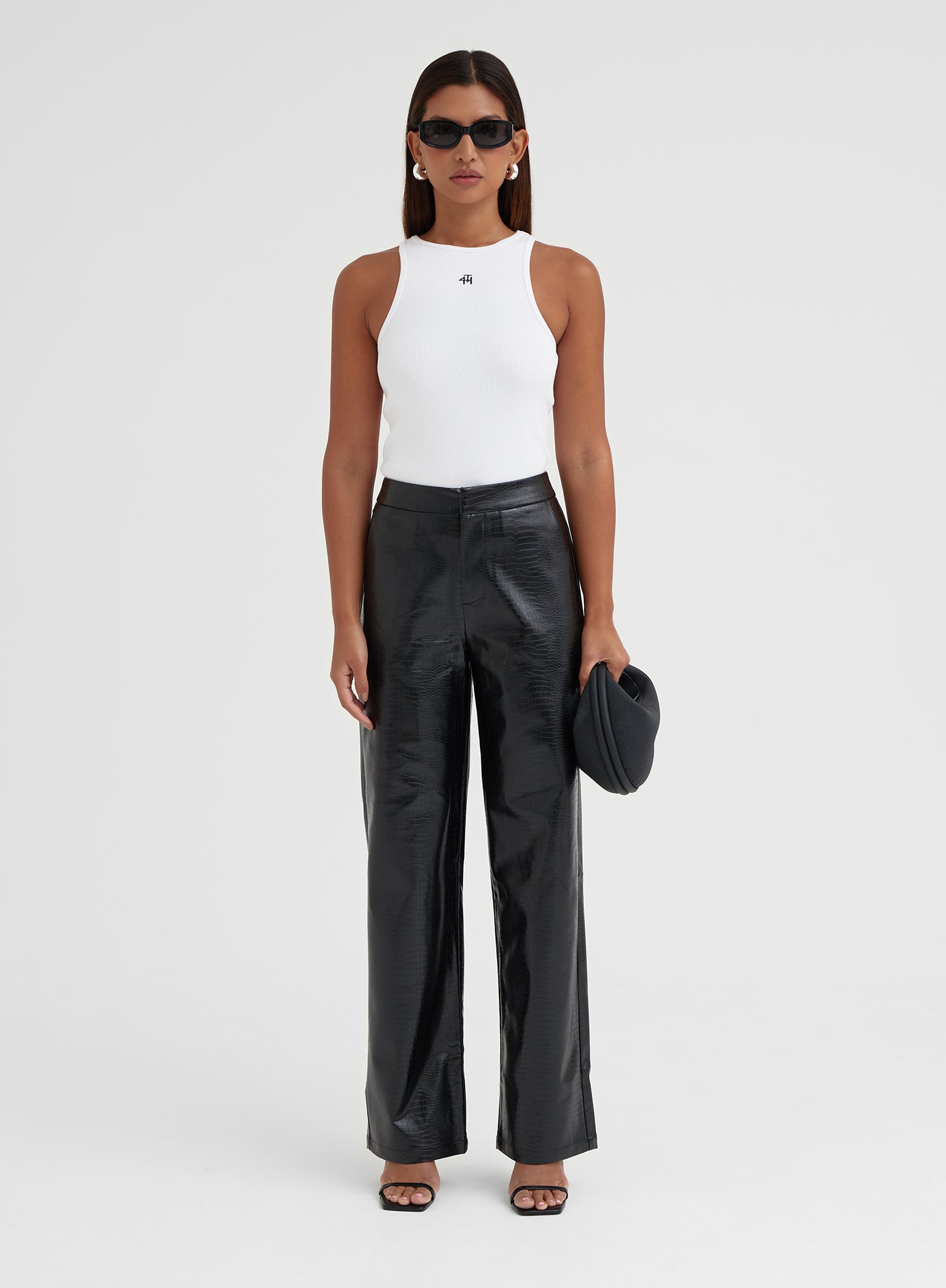 Image of Black Croc Faux Leather Trouser - Judith