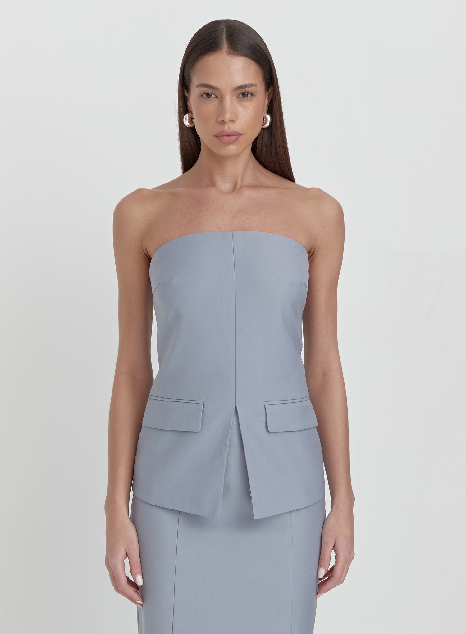 Image of Blue Tailored Longline Corset Top- Diaz