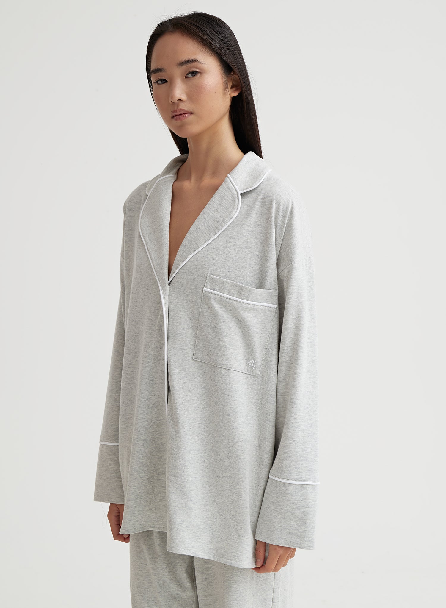Image of Grey Marl Jersey Pyjama Shirt- Jenifer