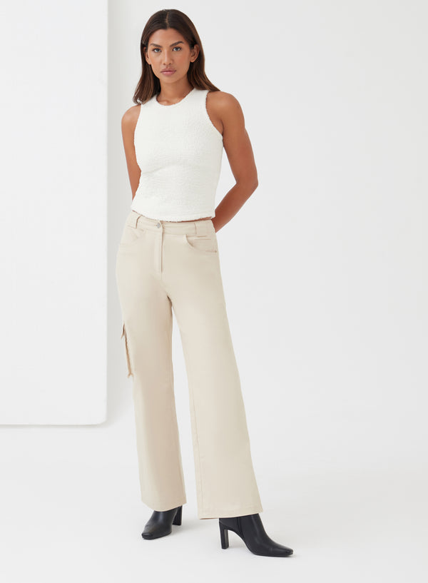 Mango faux leather slouchy pants in beige