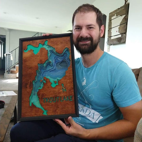 Mitch with his first completed lake map - Trout Lake