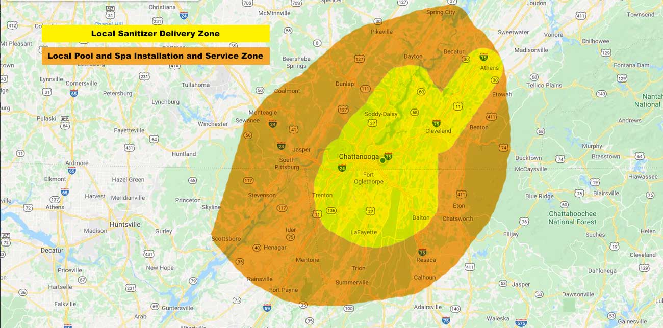 Chattanooga & Cleveland TN Local Delivery Map