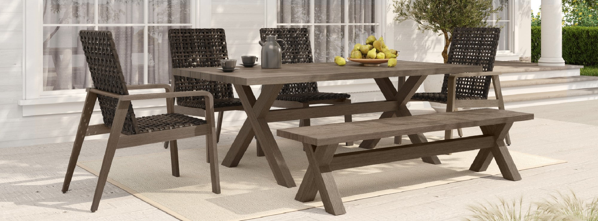 Antibes 82" X42" Aluminum Wicker Dining Set