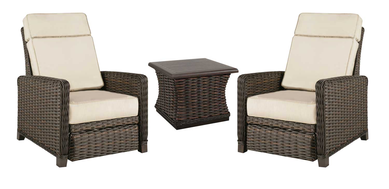 Two Catalina Outdoor Loungers and a woven end table