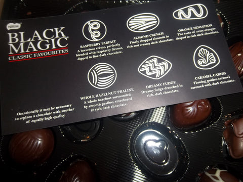 Inside a vintage box of Black Magic chocolates