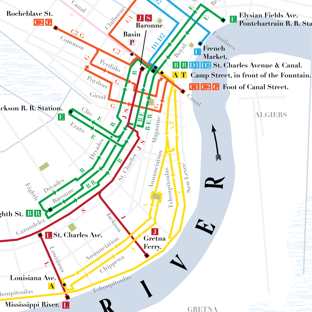 New Orleans Streetcar Route Map State Coastal Towns Map