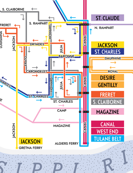 New Orleans streetcar system map print, 1945 – Fifty-Three Studio