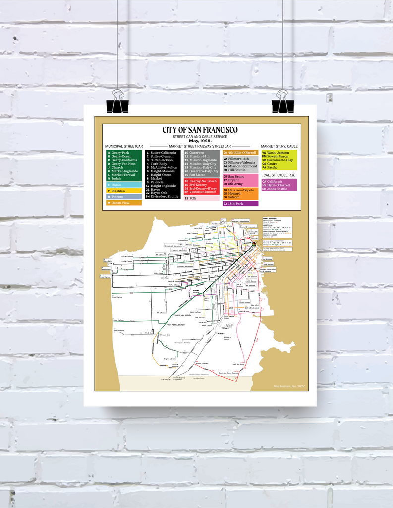 San Francisco Streetcar And Cable Car System Map 1929 Fifty Three Studio