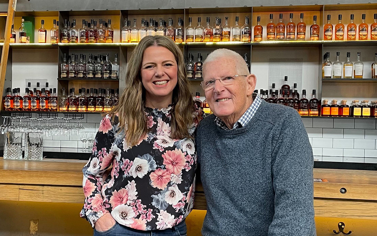 Natalie with her dad at the Starward Distillery