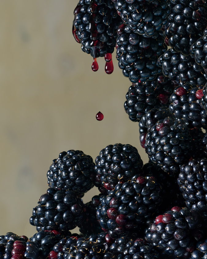 Blackberries with dripping black juice from Starward Yering Station whisky