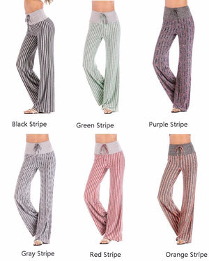 Women's Stripe Print, Loose, Wide Leg, High Waist, Yoga style Pants