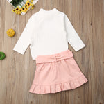 Little Girl  Knit Top shirt + Button up mini skirt Set