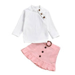 Little Girl  Knit Top shirt + Button up mini skirt Set