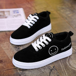 Women Canvas , Vulcanized, Lace Up Smiley face sneakers